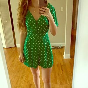 Green polka dot romper